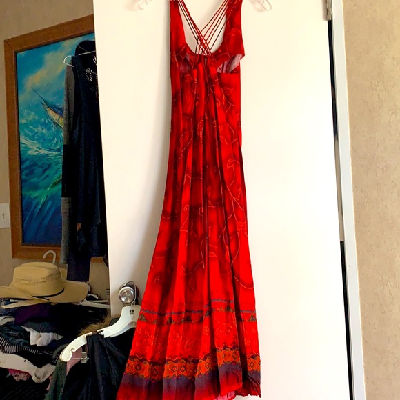 DJI Vintage Red with Orange Multi Long Dress - Picture 5 of 6